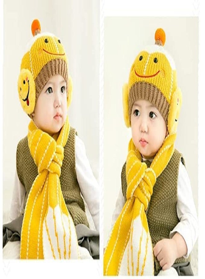 V3E Superhero Woolen Warm Pom Pom Ears Cap Beanie Hat and Muffler Winter Accessories for Baby Boys and Girls (Peach) - Image 2